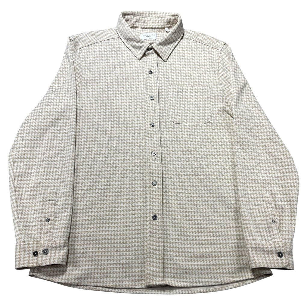 7 Diamonds Shirt Mens Large Beige Houndstooth Knit Button Generation Long Sleeve